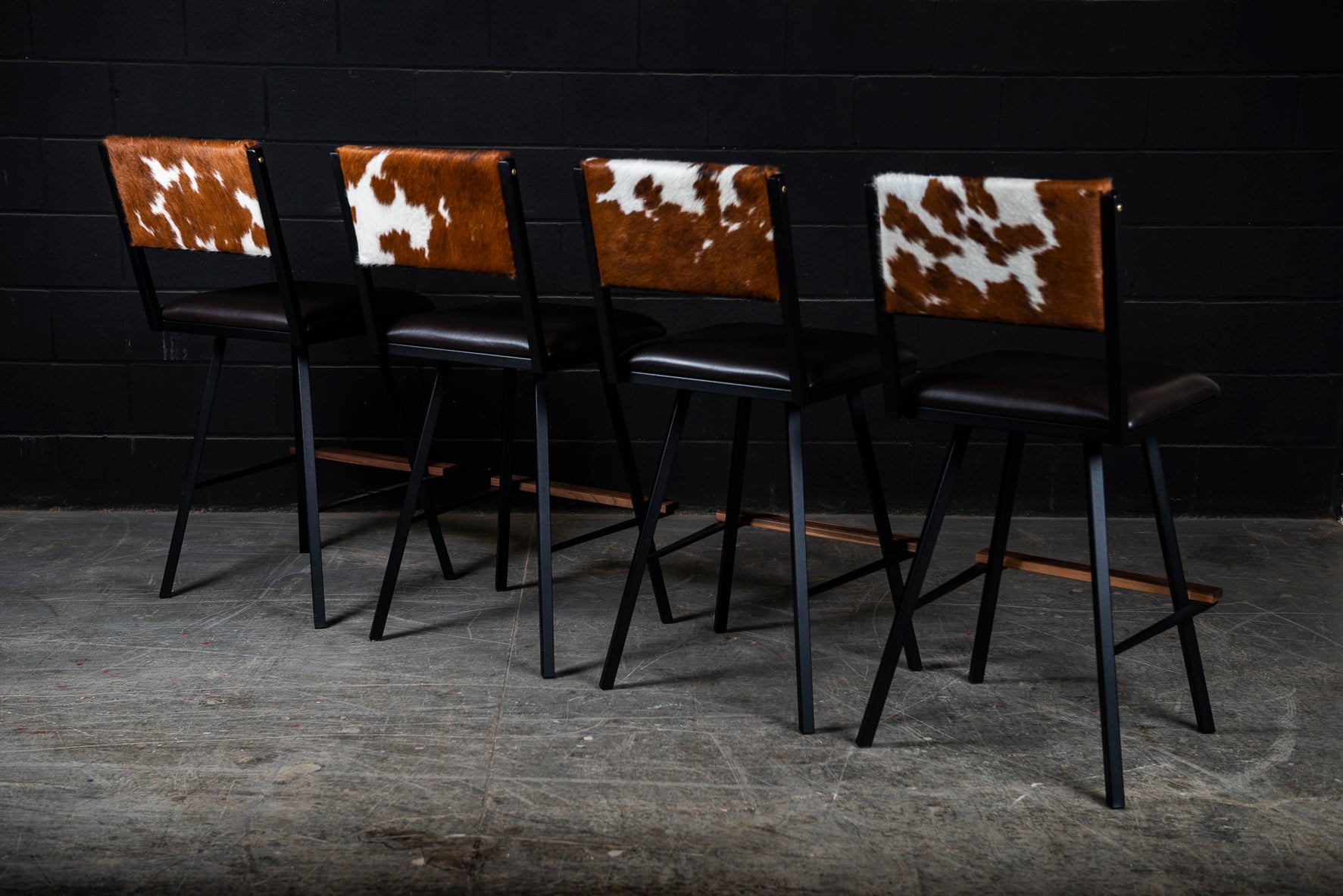 Shaker Swivel Chair - Brown & White Cowhide & Dark Brown Leather